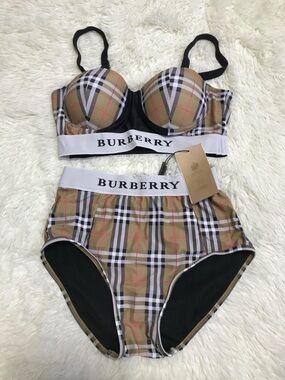 Burberry Tan Check Bralette & High-Waist Brief Set